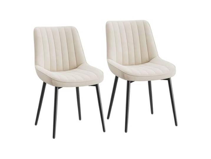 COLAMY Samt Esszimmerstühle 2er Set – Gepolsterte Stühle für Esszimmer & Küche mit Metallbeinen, Dickem Sitzpolster & Rutschfesten Füßen, Beige