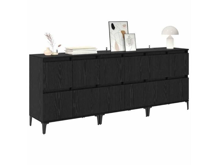 Buffet en bois d'ingénierie - - Chêne noir - 60x35x70 cm - 12 portes - Lot de 3 - Assemblage requis