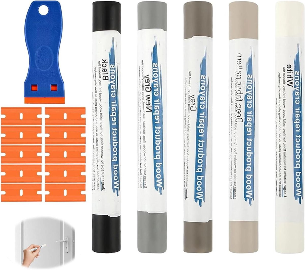 Reparatieset voor parketvloeren met 5 grijstinten en 5 staven