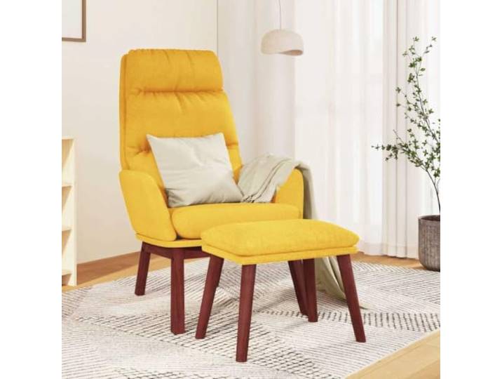 Relaxsessel mit Hocker Senfgelb Stoff Metallrahmen,Beine aus massivem Kautschukholz,Armlehnen,atmungsaktiver Stoff,flexibel platzierbarer Hocker