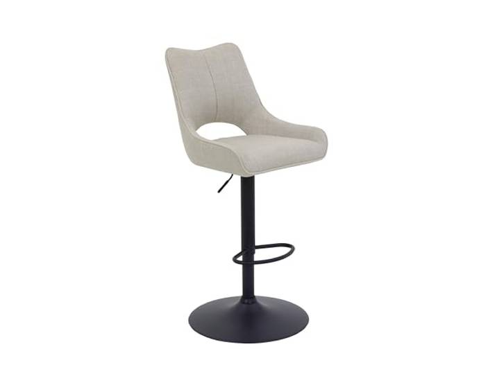 Hela Tische, Barhocker Rockport, Bezug Webstoff Beige, höhenverstellbar mit Lift, 360° drehbar, Lehne mit Ausschnitt, Trompetenfuß, H 96-120cm