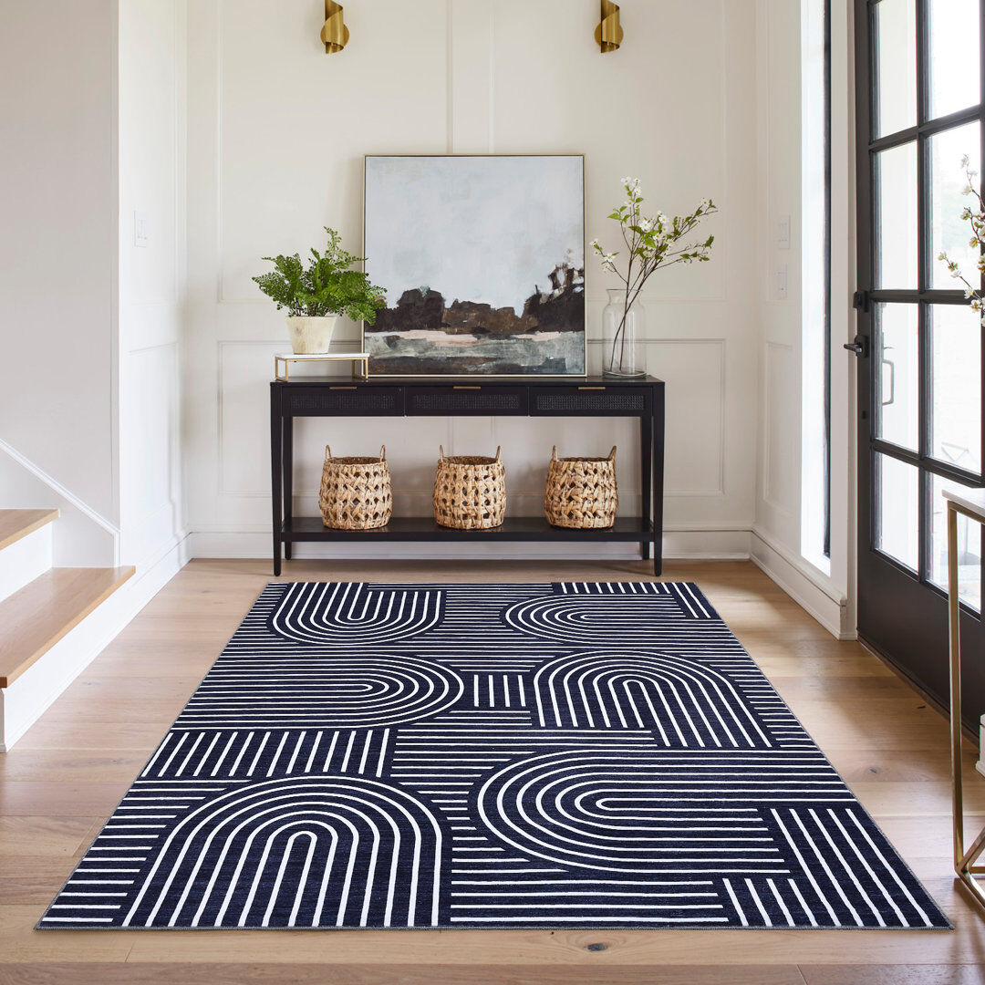 17 Stories Striped Washable Area Rug Blue Rectangle 240 x 340 cm