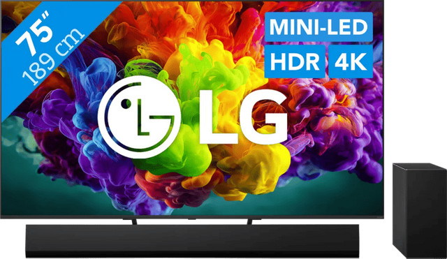 LG QNED93 Mini-LED TV 75 inch met LG DSG10TY Soundbar
