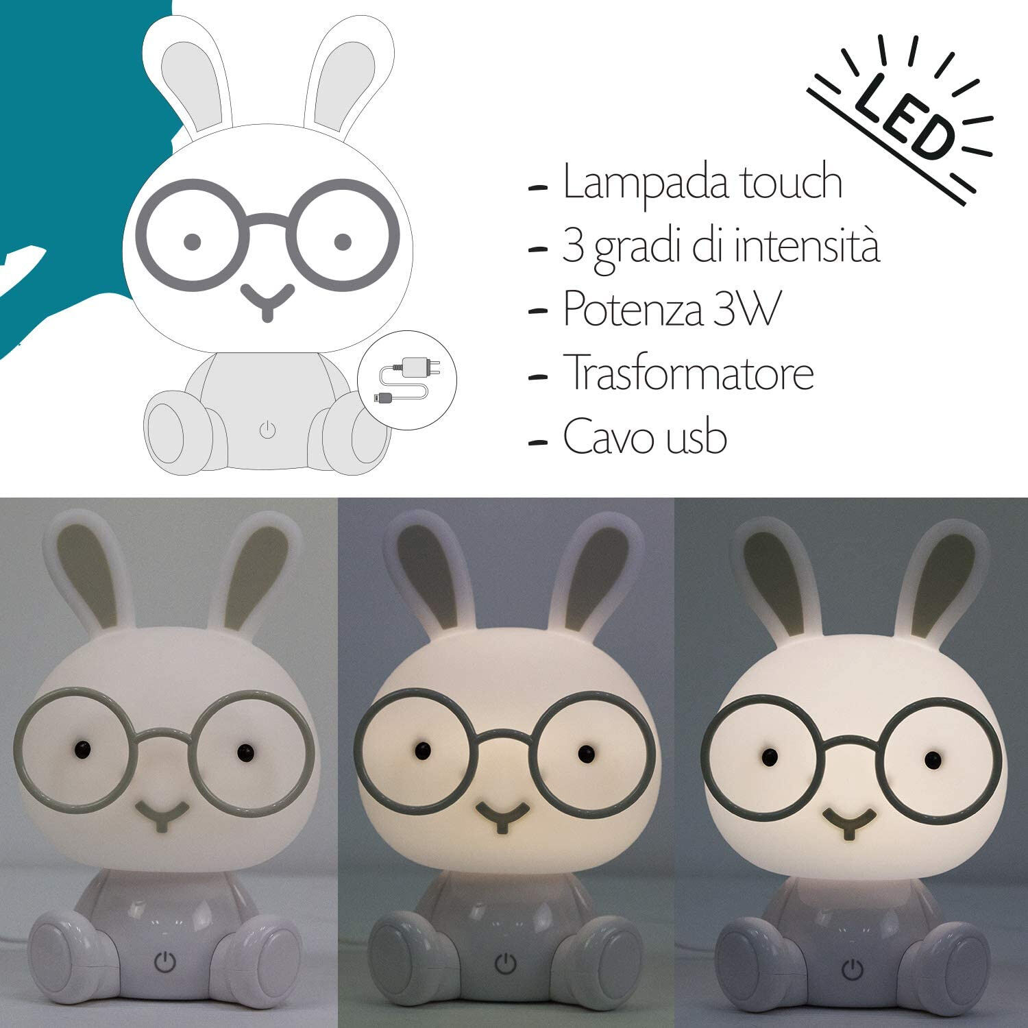 Dreamland Bunny Lampada Led Da Cameretta Coniglietto Rosa