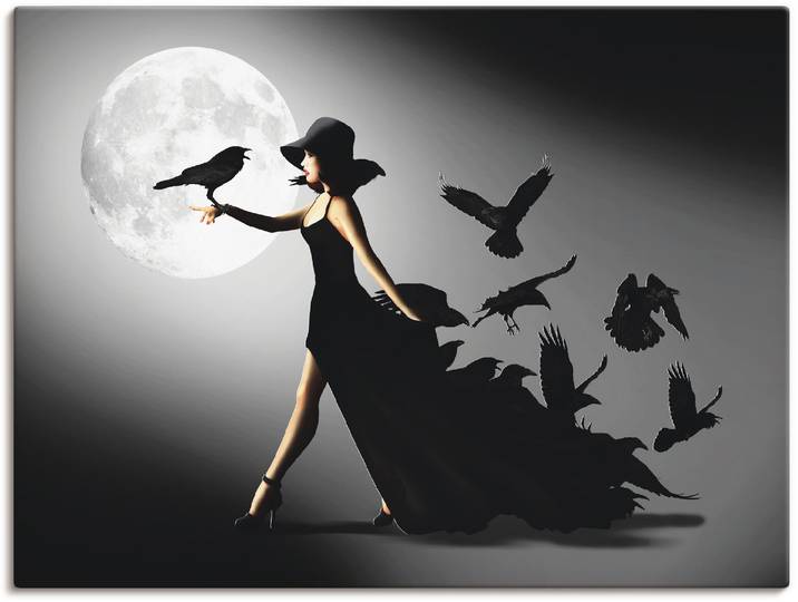 Wandbild ARTLAND Die Frau mit den Raben , schwarz (farbe bild(er): schwarz), B:40cm H:30cm, Bilder, Wandbild, als Alubild, Leinwandbild, Poster in verschied. Grössen
