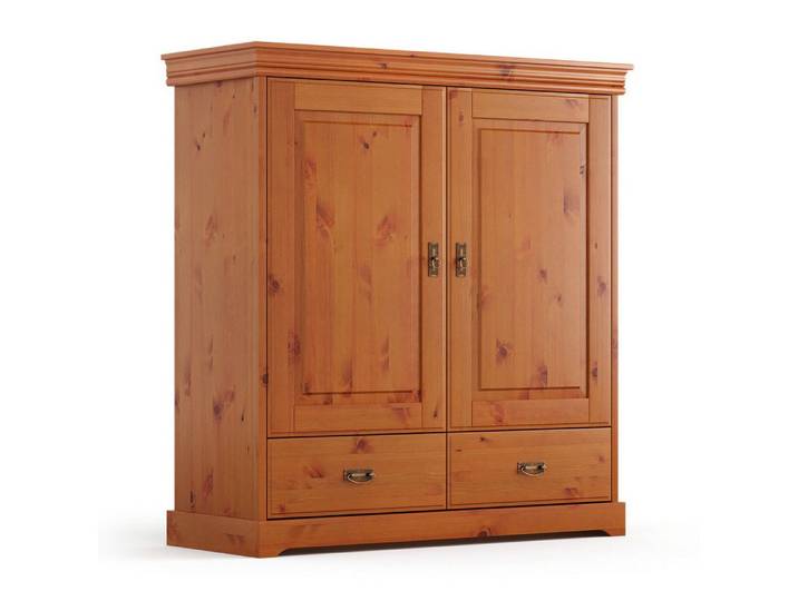 Feldmann-Wohnen Drehtürenschrank Toskania (mit Türen, mit Schubladen, 1-St., moderne Optik, mit Türen, mit Schubladen) 130x50x142cm Massivholz gebeizt / Kiefer Natur gebeizt