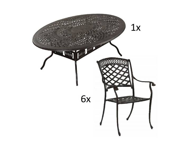 Inko Sitzgruppe Inko 7-teilige Sitzgruppe Alu-Guss bronze Tisch oval 216x152x74 cm cm