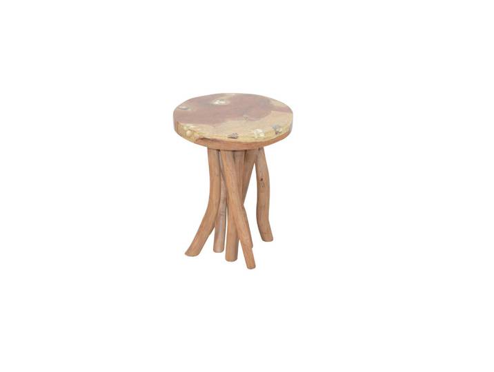 Mid.you Beistelltisch, Teak, Holz, Teakholz, massiv, Uni, rund, rund, 34x43x34 cm, Holzmöbel, Holztische, Beistelltische Holz