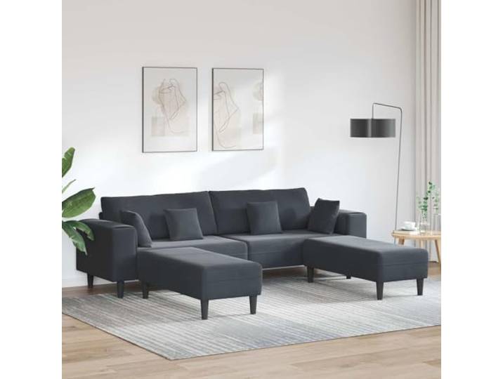 pokgdf Sofa 3er Set Dunkelgrau Samt Weicher Veloursbezug, Federkissen-Sitz, Sperrholzrahmen, quadratische Armlehnen, einfache Montage