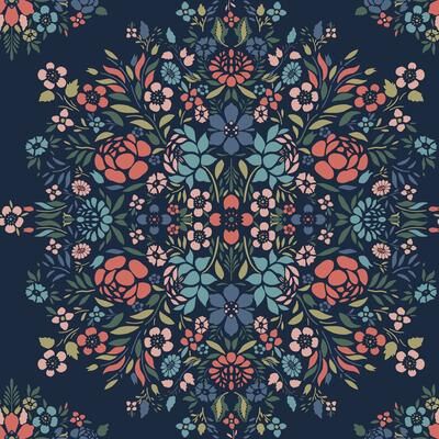 RoomMates Blue Medallion Floral Peel and Stick Wallpaper