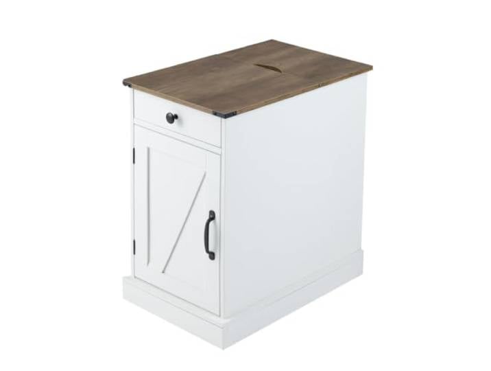Helloshop26 Multifunktionaler Beistelltisch 35 x 60 x 62 cm mit integrierter Ladestation im Bauernhausstil aus Holz, weiß, 20_0020908