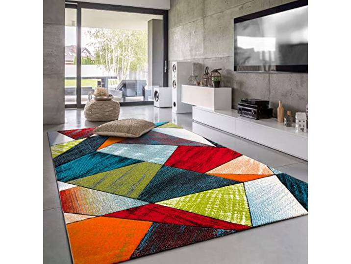 Paco Home Teppich Wohnzimmer Kinderzimmer Kurzflor Moderne 3D Optik Kariert Geometrische Muster, Grösse:120x170 cm, Farbe:Bunt 5