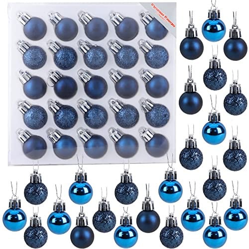 Christmas Concepts Pack van 25 Mini Kerstballen - Glanzend, Mat en Glitter - Nachtblauw - 25 mm