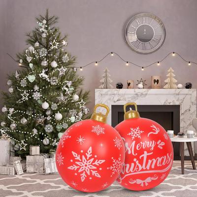 Modern Mode Marketplace Red Merry Christmas Inflatable Ball, Giant Christmas Inflatable Ball Decorations With Snowflakes 2pcs