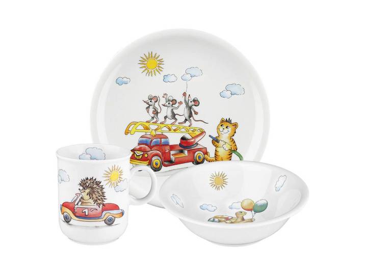 Seltmann Weiden Kindergeschirrset Kinderträume, Mehrfarbig, Rot, Keramik, 3-teilig, Tier, schadstofffrei, Geschirr, Geschirrserien