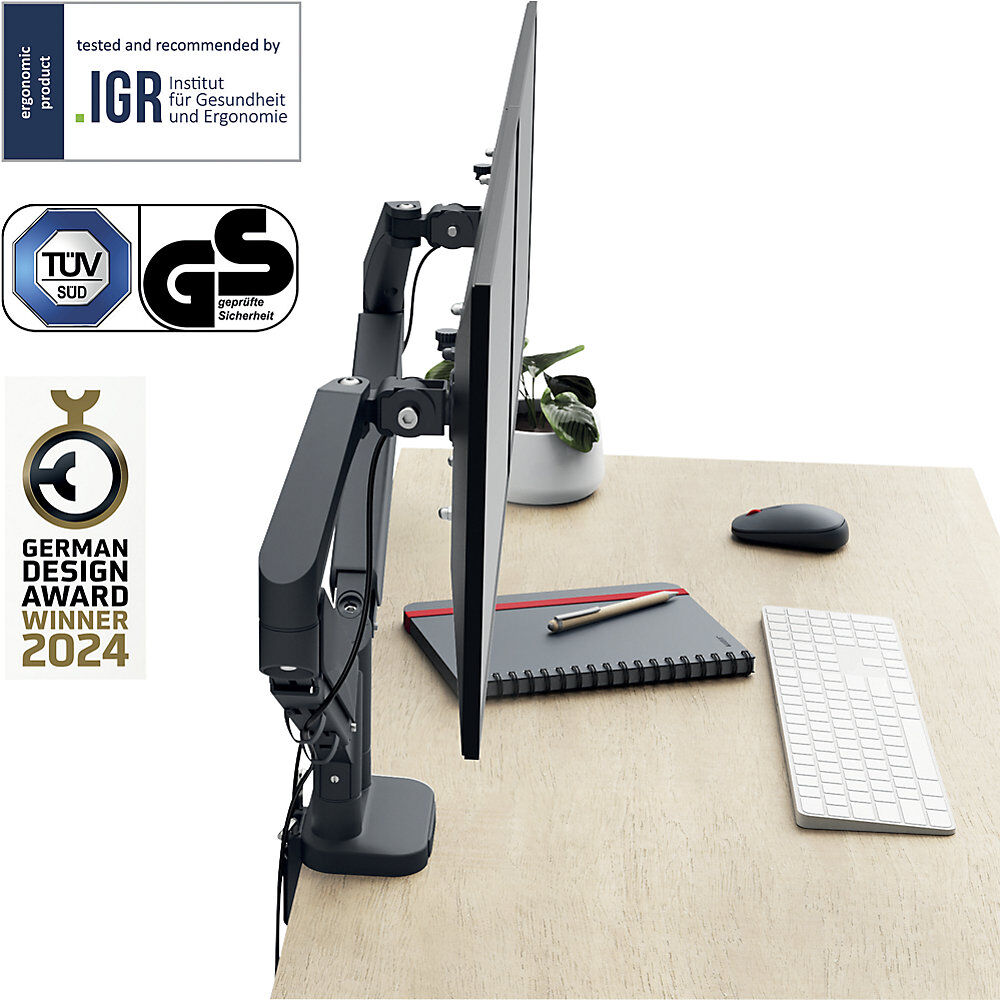 Ergo Platzsparender Dual Monitorarm, Tragfähigkeit 9 kg, dunkelgrau Leitz