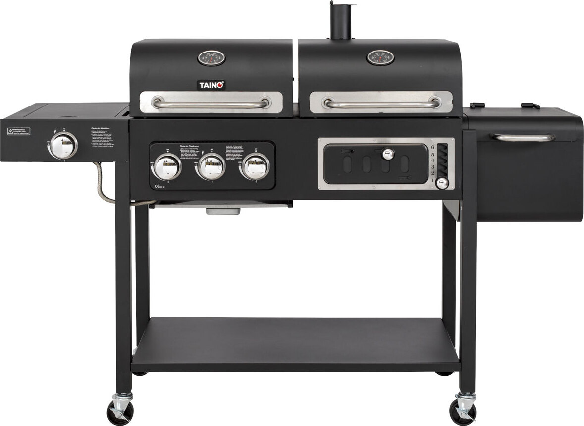 TAINO Hero Duo Gasgrill Holzkohlegrill Smoker Grillwagen BBQ Grill schwarz