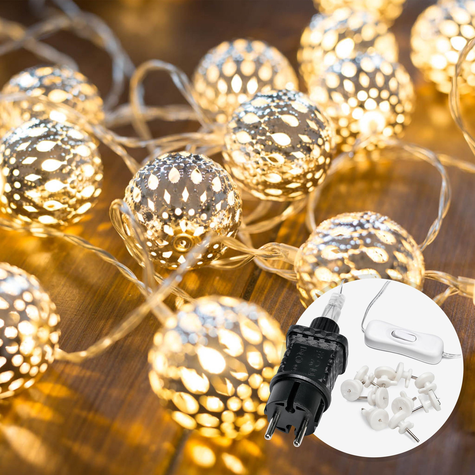 Dripio LED-lichtketting met 20 warmwitte bolletjes, 7 meter, zilverkleurig