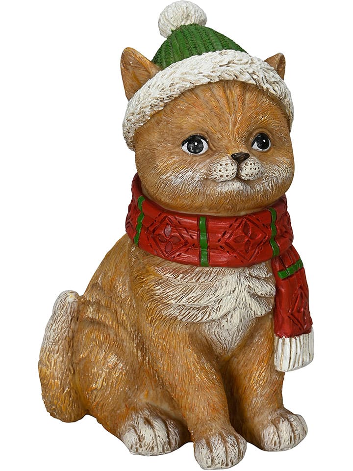 POSIWIO Dekofigur "Winterkatze" in Hellbraun - (B)10 x (H)17,5 x (T)11 cm - onesize