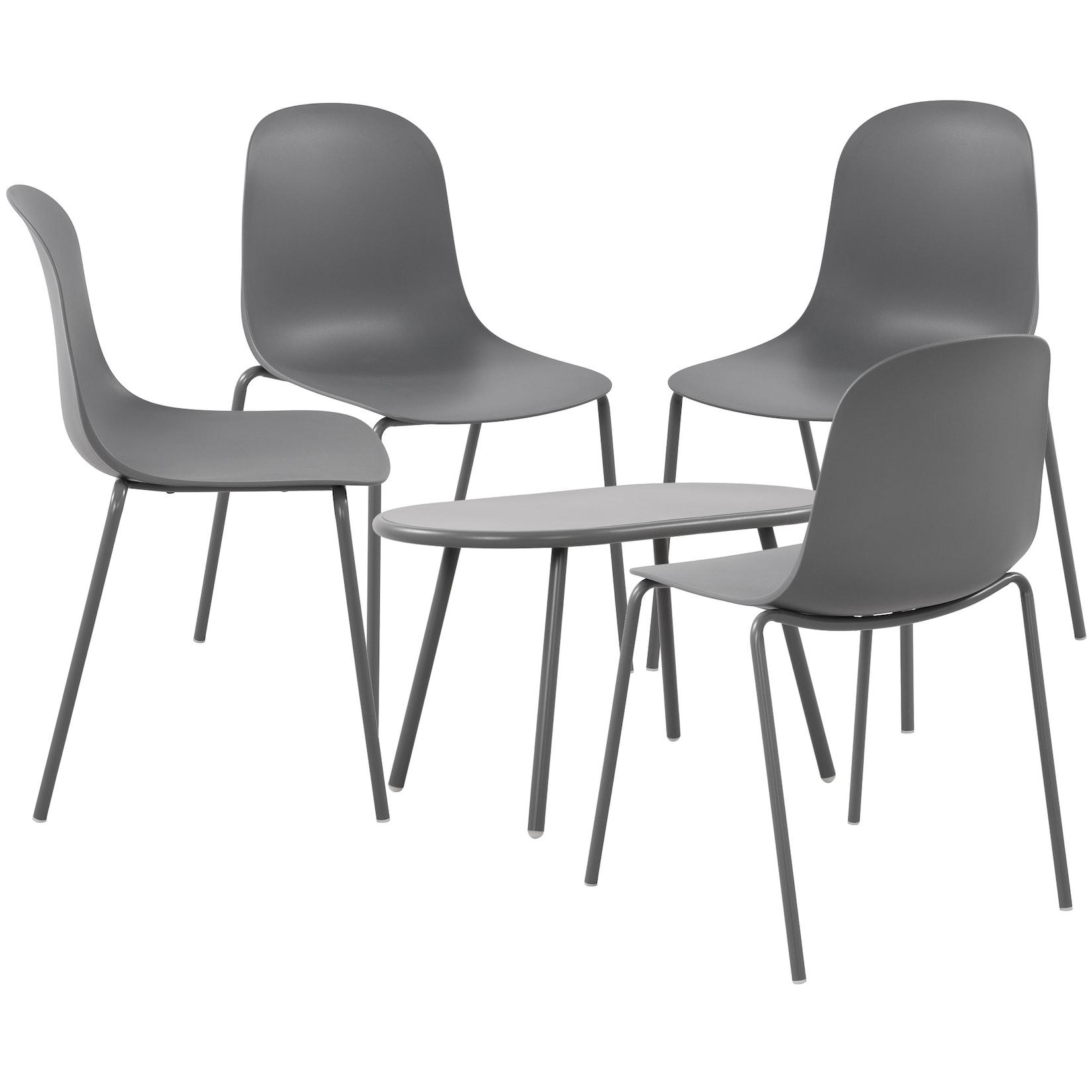 CLP 4er Sitzgruppe Veldin I Garten-Set 4x Stuhl stapelbar und 1x Tisch I Outdoor-Set wetterfest und UV-beständig I Gartenmöbel