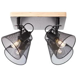 BRILLIANT Lampe, Whole Spotplatte 4flg schwarz/holzfarbend, Metall/Holz, 4x D45, E14, 40W,Tropfenlampen (nicht enthalten)