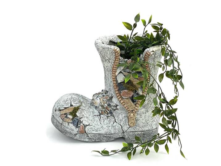 Pflanztopf Stiefel aus Magnesia wetterfest 32 cm, Grau, Naturmaterialen, 32x28.5x19 cm, Dekoration, Blumen & Blumentöpfe, Übertöpfe