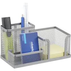 relaxdays Stiftehalter mit Zettelhalter Mesh-Design silber