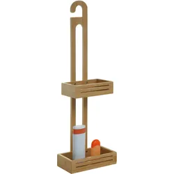 Duschablage HWC-M23, Duschregal Duschkorb Badezimmer Organizer, 2 Körbe Bambus 69x22x13cm