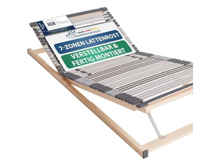 AM Qualitätsmatratzen 7 Zonen Lattenrost 120x200 verstellbar mit 44 Federleisten - Made in Germany - Verstellbarer Lattenrost 120x200 - Kopf und Fußteil - Holmabsenkung für Schulter und Becken