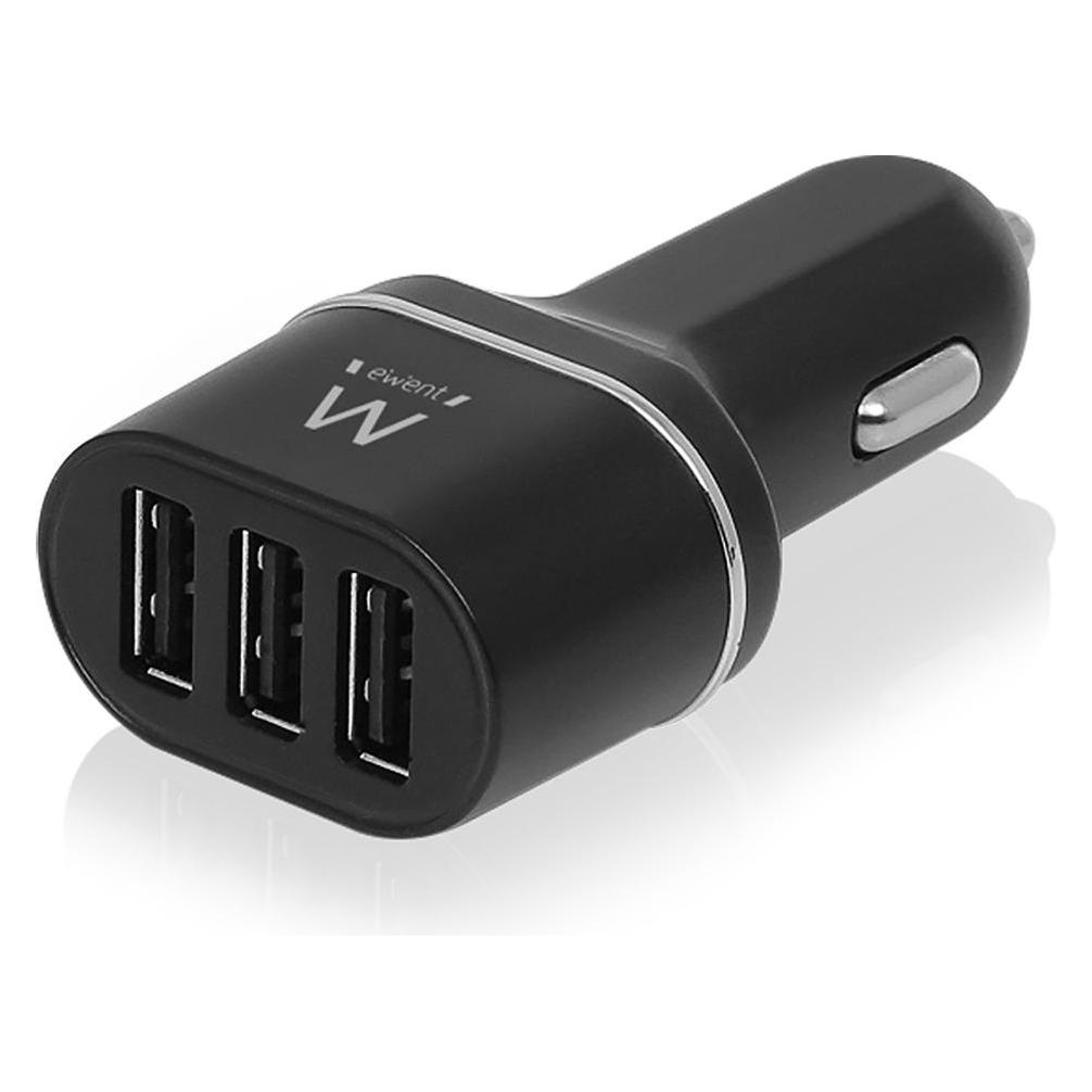 Ewent EW1202 Dual Car charger 3 USB-Port smart IC black DC 12/24V 5V 4.8A(max) (EW1202)