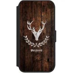 Nivocase Klapphülle für Apple iPhone 8 Handyhülle aus Kunst Leder NIVOflip schwarz Hirsch Holz Holzoptik (Apple iPhone 8), Smartphone Hülle, Schwarz
