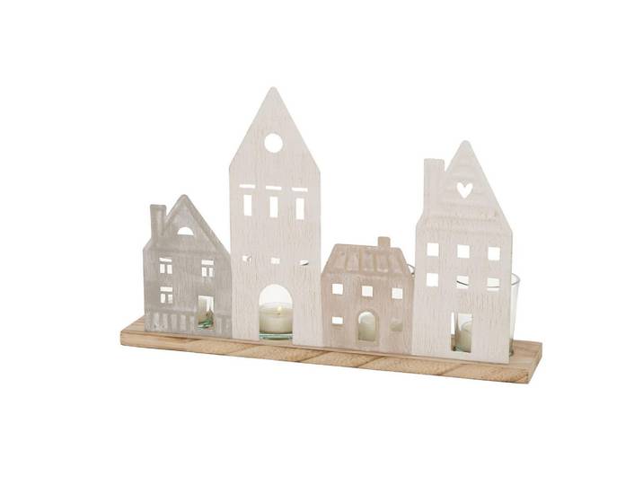 Boltze Home Teelichthalter Nordy 24/36 cm, Creme, Holz, 8x24x36 cm, Dekoration, Kerzen & Kerzenhalter, Teelichthalter