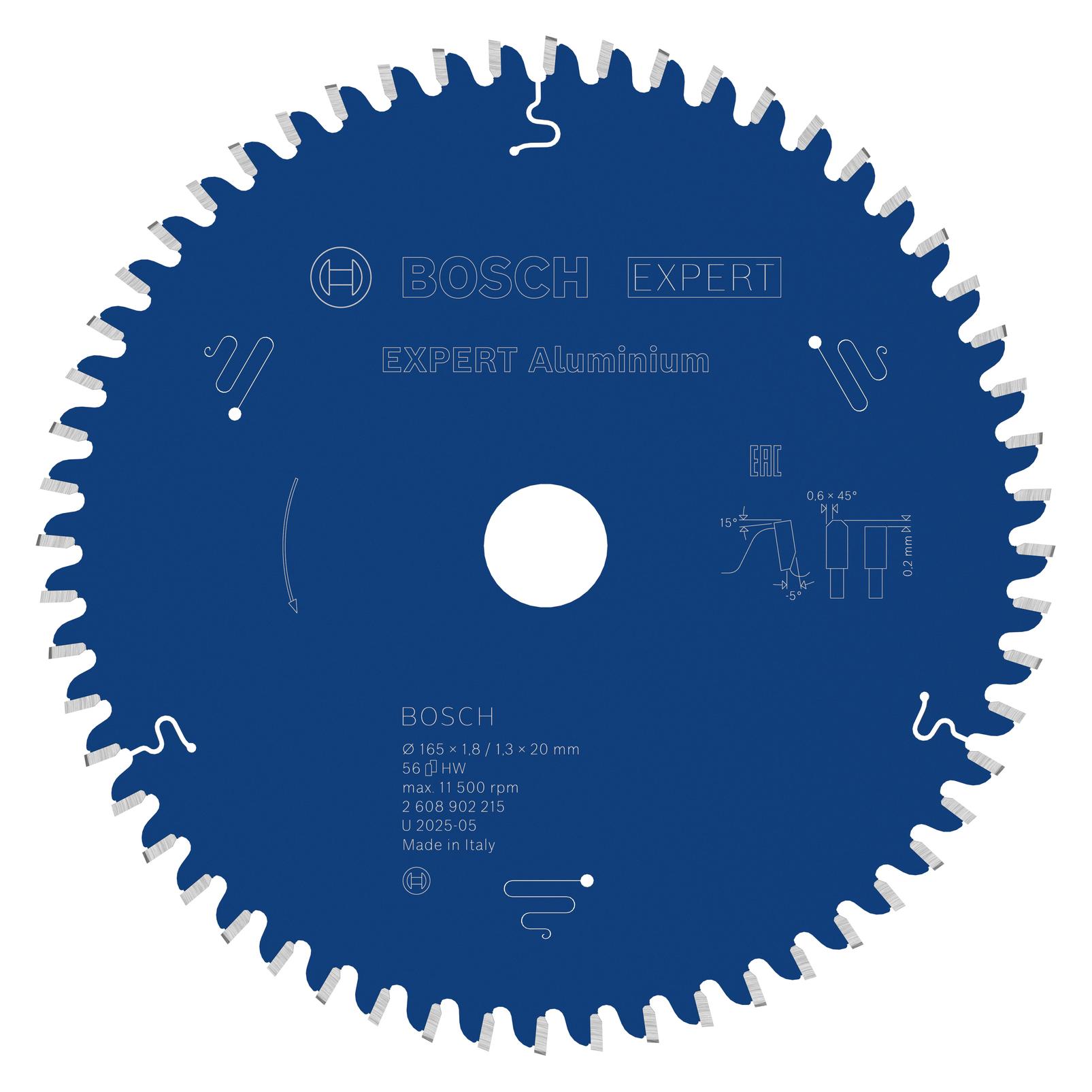 Bosch Professional Zubehör EXPERT Aluminium Kreissägeblatt, 165x20 mm, T56 (2608902215)