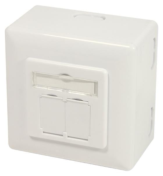 LogiLink CAT 6A universele aansluitdoos inbouw met wandplaat, 2 x RJ45 STP, zuiverwit