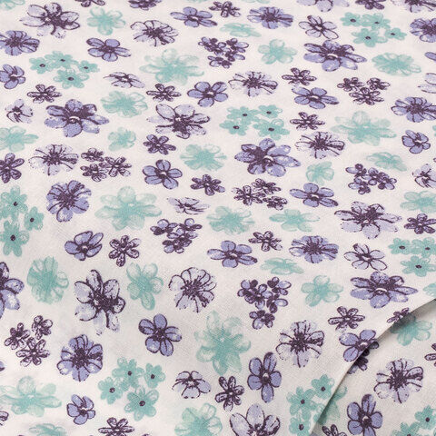 Baumwollstoff Blütenköpfe "Mona", weiß/lila/mint