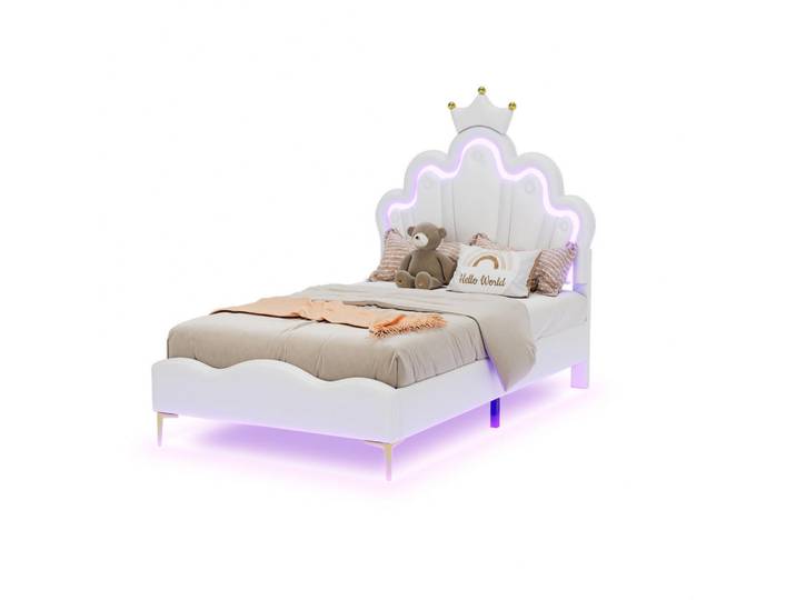 Polsterbett 90x200 cm, Weiß, mit Lattenrost, LED-Beleuchtung, Mode, 90x200 cm, Schlafzimmer, Betten, Polsterbetten