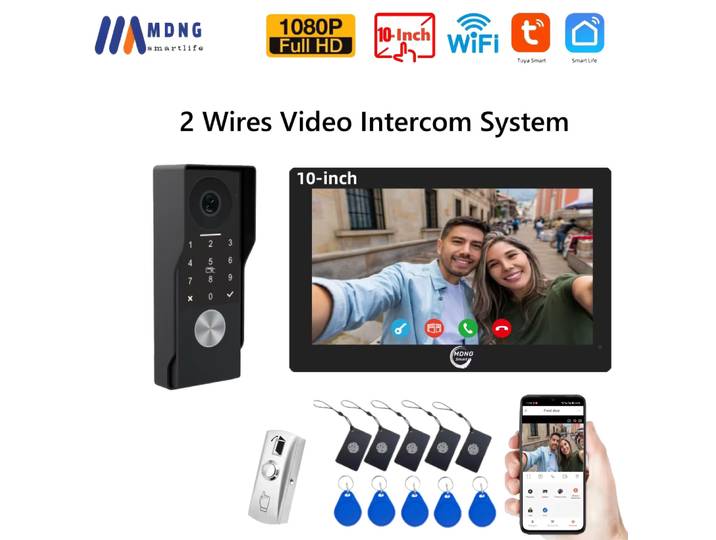 Système de vidéophone Wifi à 2 fils, sonnette de porte avec caméra 1080P, écran tactile 10 pouces, kit de vidéophone sans fil Tuya, appartement