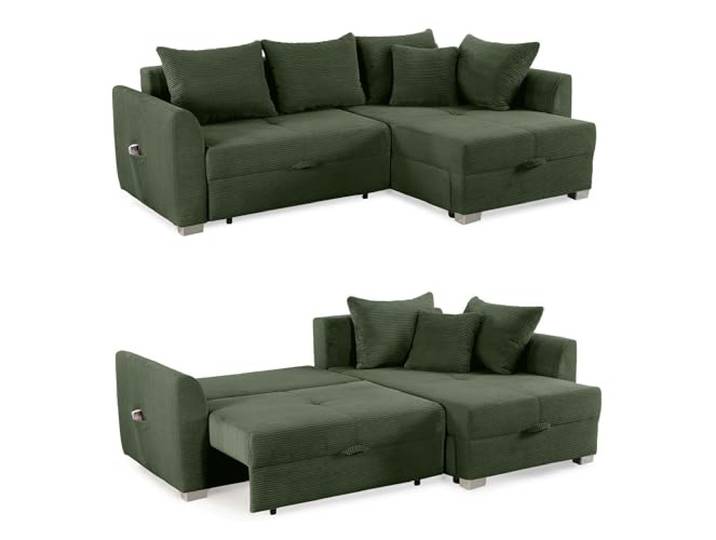 luma-Home 15207/ Ecksofa mit Schlaffunktion und Bettkasten, Grün