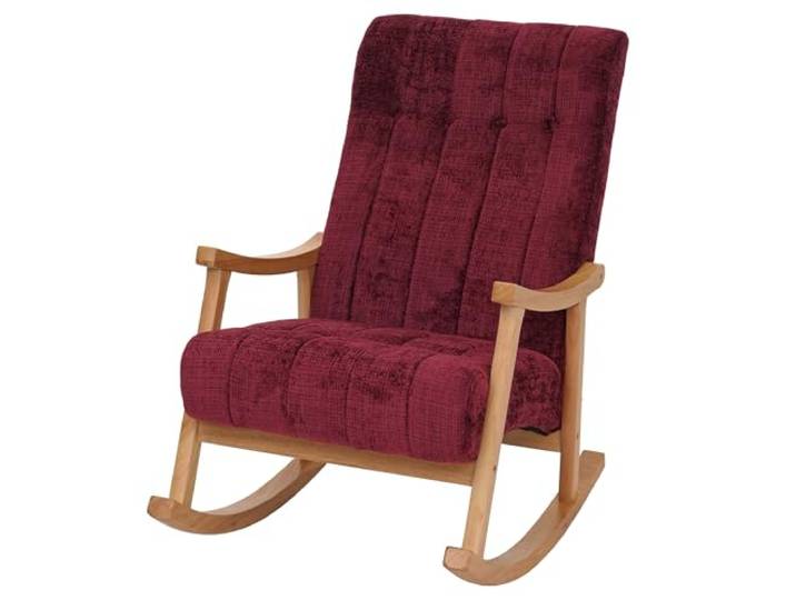 Mendler Schaukelstuhl HWC-K10 Chenille - Bordeaux, Gestell Natur Relaxsessel, FSC®, Stoff/Textil, Chenille (465g/m²), Holz