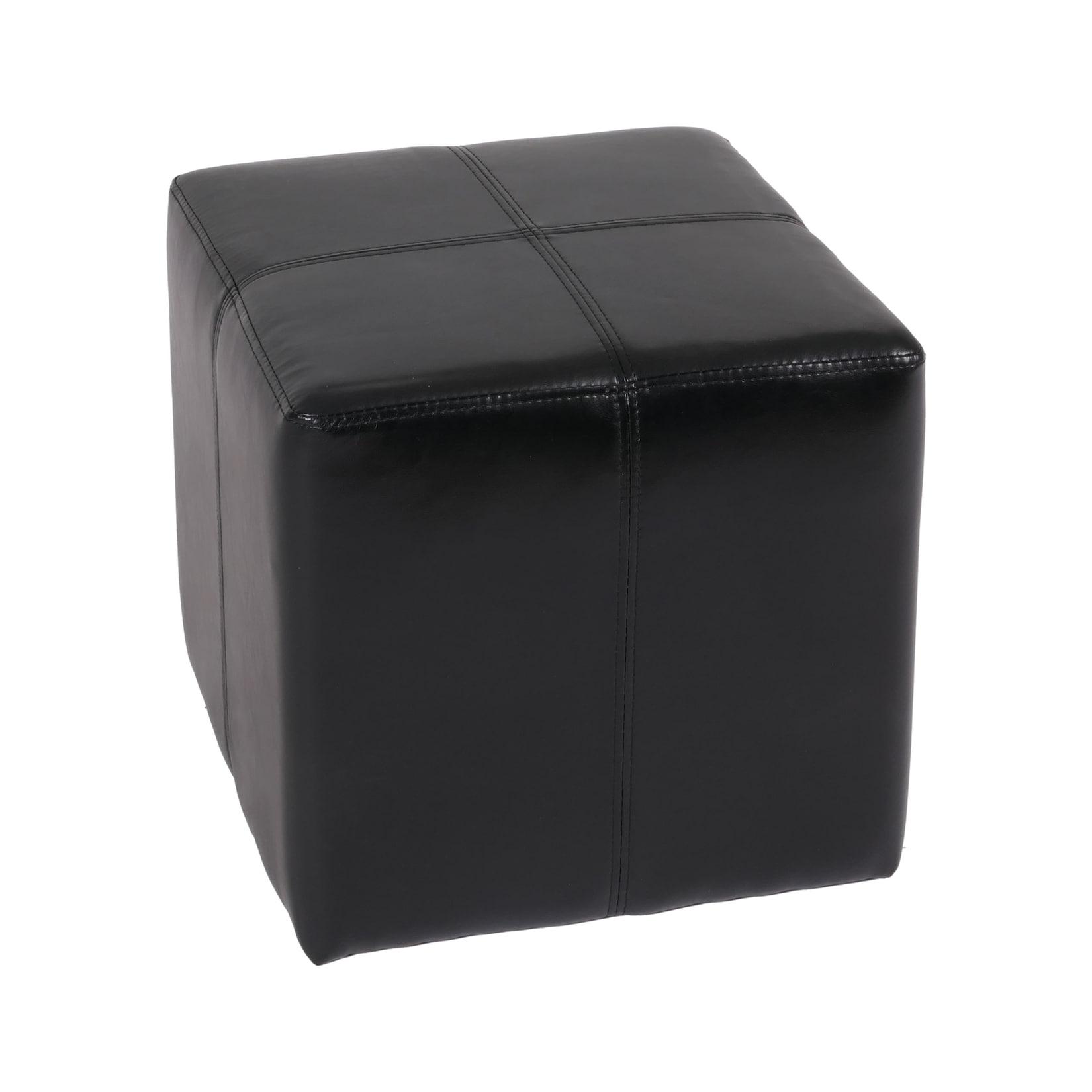 Sitzhocker Carrara, Leder + Kunstleder, 36x36x36cm MVG-zertifiziert ~ schwarz