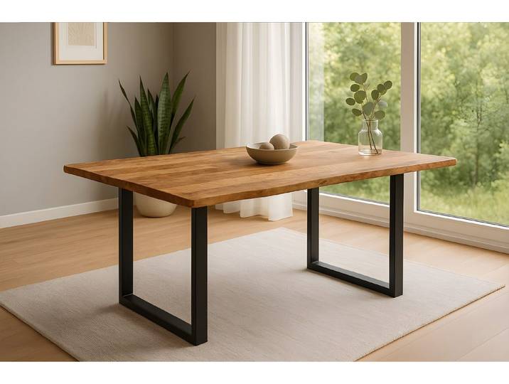 SAM® Esstisch Neele, Mango Massivholz, Baumkante, Metallgestell U-Form