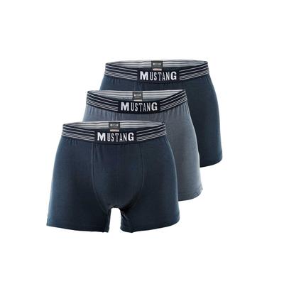 Boxershorts MUSTANG "Boxershort Retroshorts True Denim 3er Pack 3er Pack", Herren, Gr. L, bunt (marine, blau, marine), Obermaterial: 95% Baumwolle CO. 5% Elasthan EL., Unterhosen