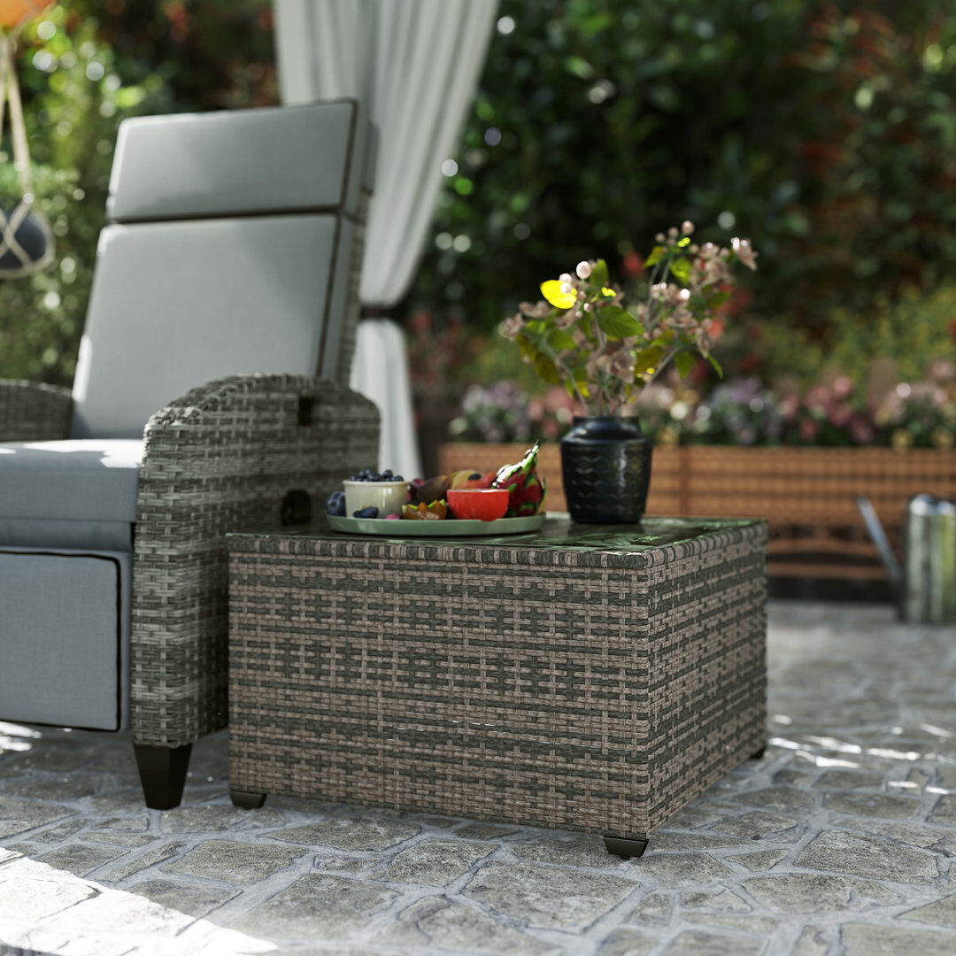 Ebern Designs Outsunny Outdoor Coffee Table, Square PE Rattan 60 x 62 x 38cm Grey