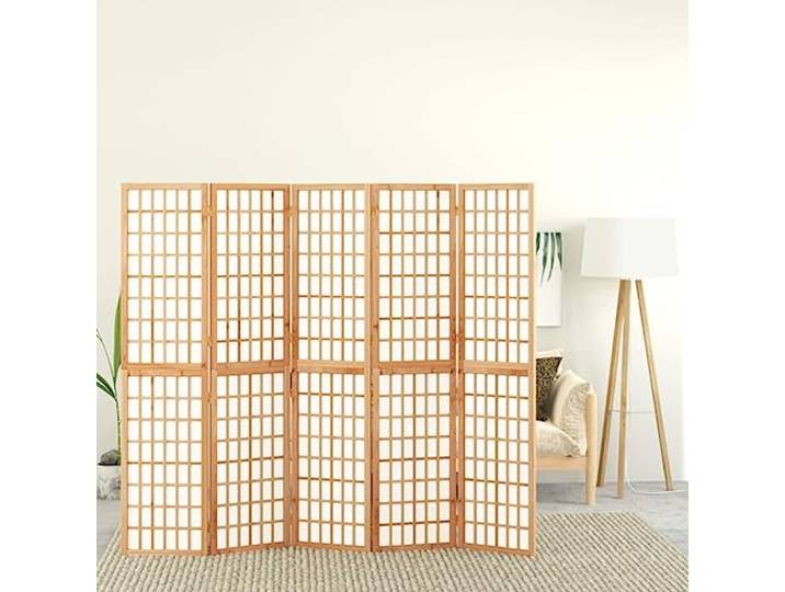 Trennwand, faltbar, 5 Paneele, aus massivem Tannenholz, 200 x 170 cm Japanisches Shoji-Design, durchscheinendes Reispapier, einfaches Falten, einfache Montage, Raumteiler