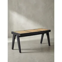 Sitzbank Rattan Schwarz-Natur 120x38x48 cm - SILVES   Kadima Design