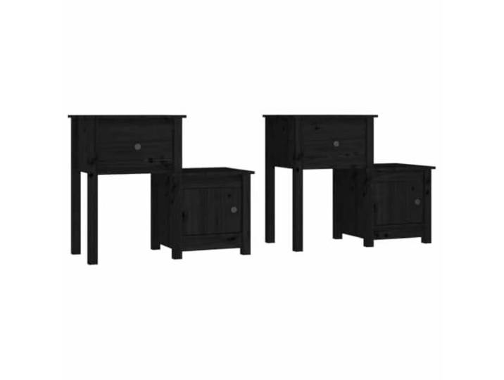 Fisinber Nachttisch 2er Set Schwarz 79,5x38x65,5cm Massivholz Kiefer Flexibel montierbare Beistelltische aus Holz fürs Schlafzimmer mit Schublade und Türfach für geordnete Aufbewahrung.