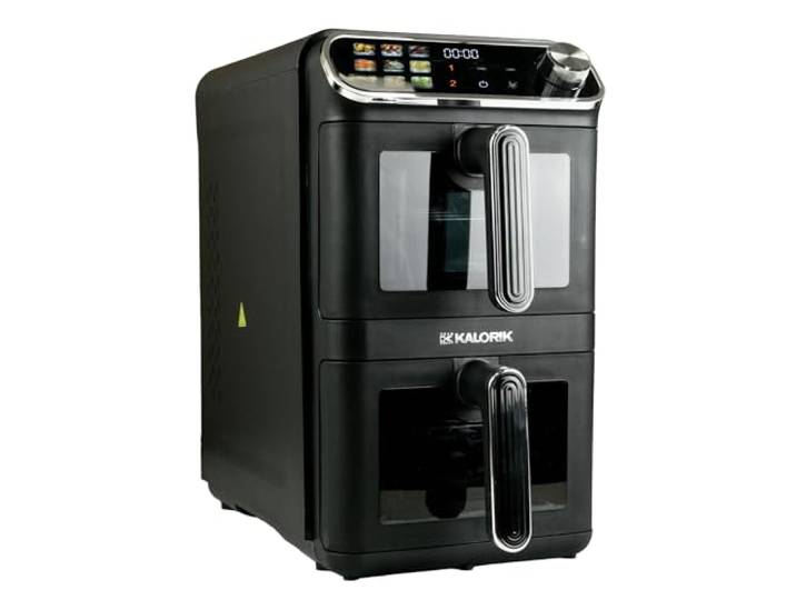 Fettfreie Fritteuse KALORIK AFT3200 Vertikale XXL Heißluftfritteuse, 11L Doppelkammer-Turm, 2260W, AIR FRYER mit 2 Frittierrosten, 9 Automatikprogramme, LCD-Display, Touchpanel, Innenbeleuchtung