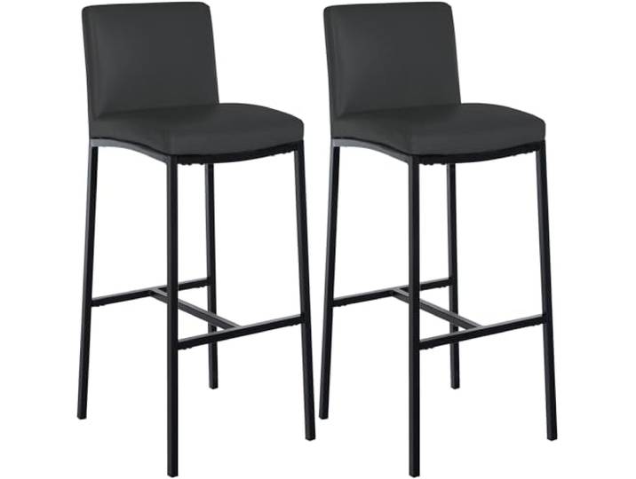 CLP Barhocker 2er Set mit Lehne Freeport, Barstühle gepolstert, Moderne Tresenstühle mit Metallgestellen matt-schwarz und Fußablagen, Farbe: dunkelgrau, Material: Kunstleder