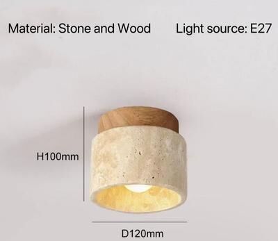 Uplifted Goods Modern Travertine Ceiling Lamp wood Small neutral Light