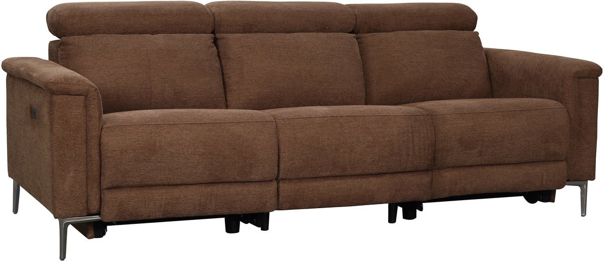 Lund 3-zits bank met 2 elektrische relaxstoelen en verstelbare hoofdsteunen in stoffen mokka